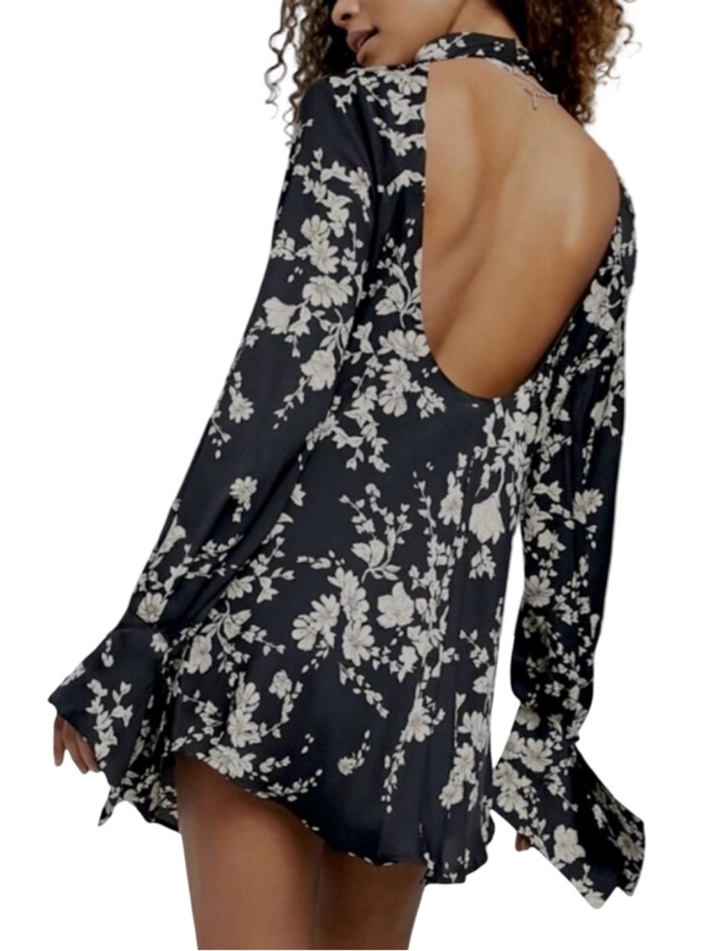 🐦‍⬛Free People Aries Long Sleeve Floral Printed Open Back Mini Dress